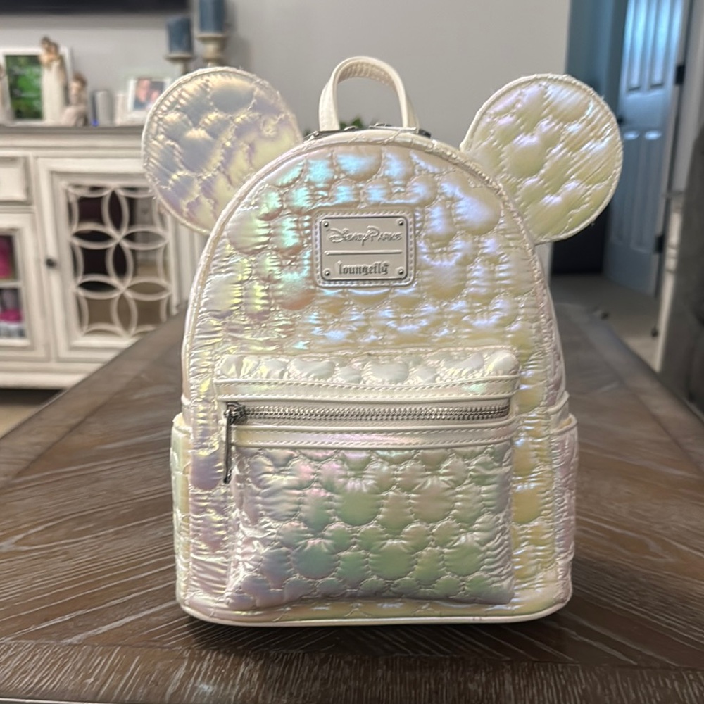 Loungefly Cream and Pastel Quilted Mini Backpack with Mickey Mouse Ears